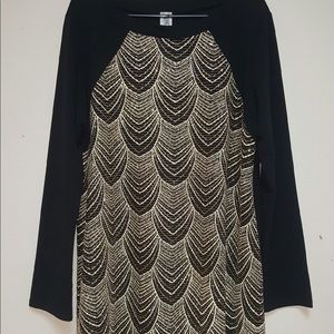 Black and Metallic Gold Long Sleeve Knit Tunic